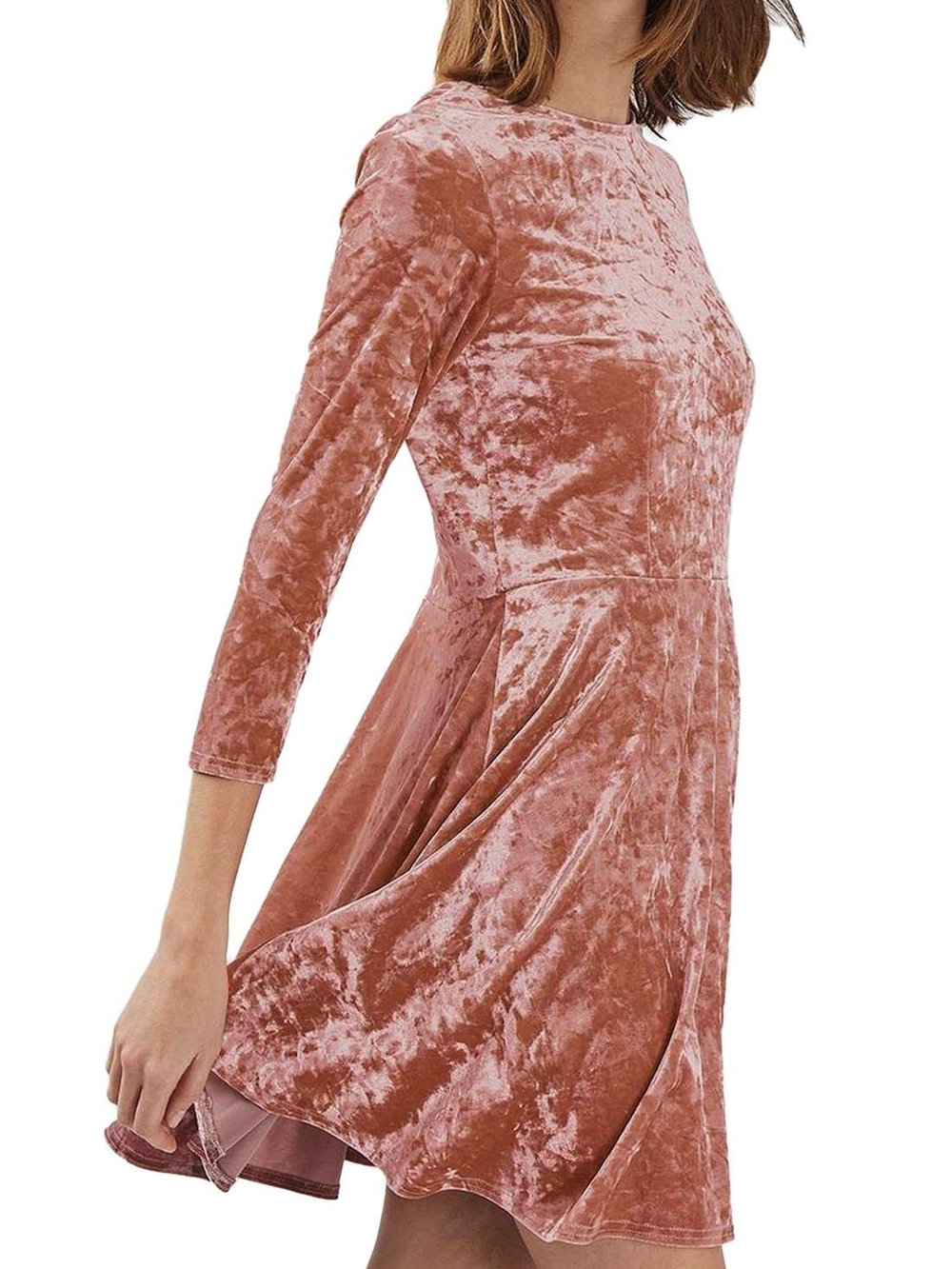 Top Shop Crushed Velvet Long Sleeve Skater Dress